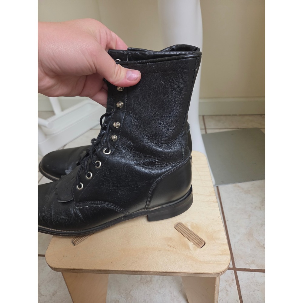 Justin L0506 Mens Black Leather Kiltie Lace Up Western Work Boots Size 8 B - Picture 7 of 12